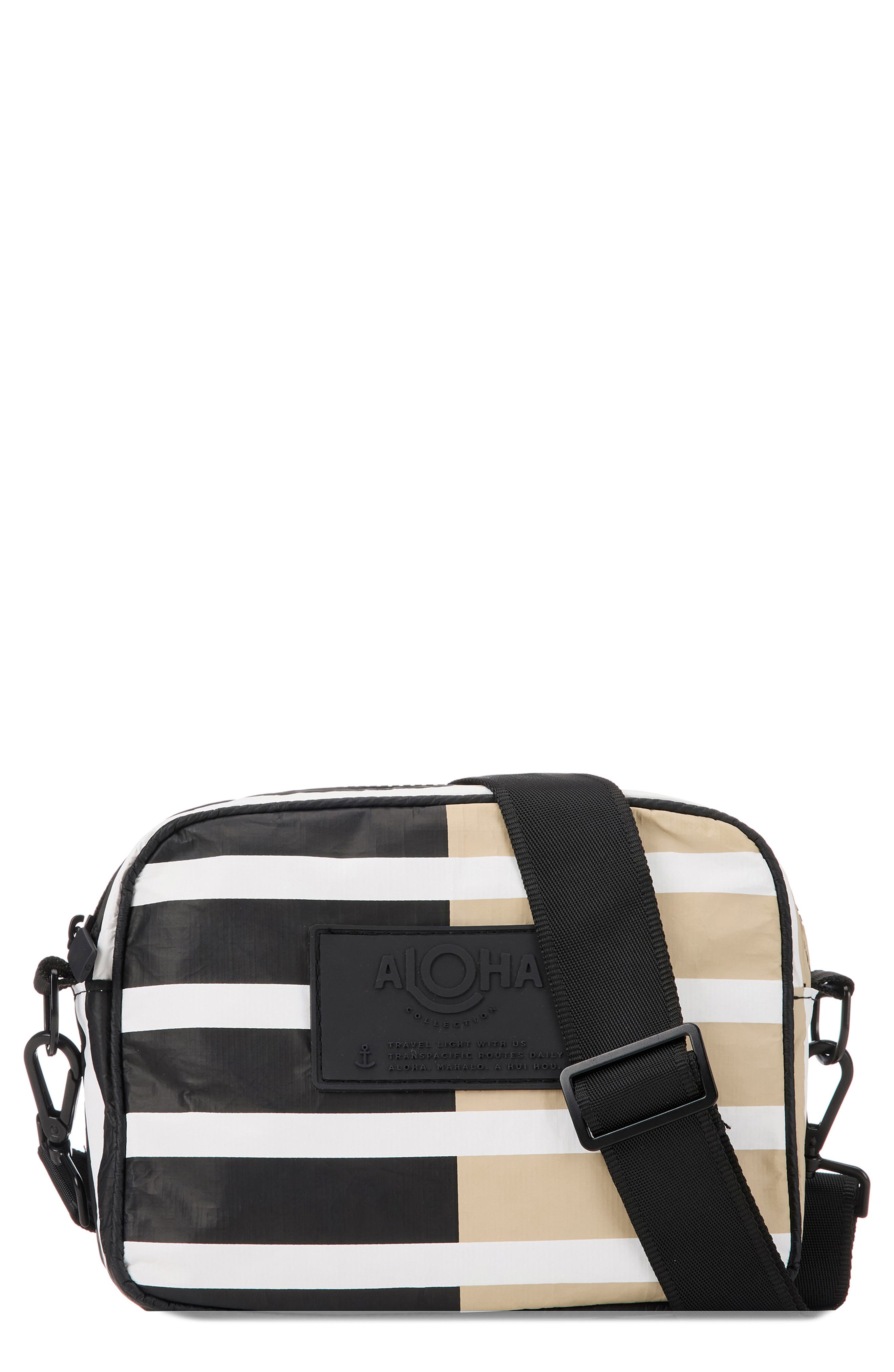 Aloha Collection Sporty Stripe Le Tour Water Resistant Tyvek<sup>®</sup> Crossbody Bag, Main, color, Black/ Latte