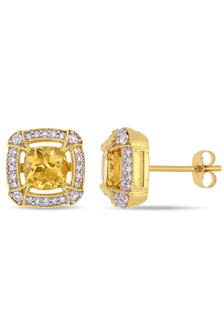 Gemstone & Diamond Halo Stud Earrings 10k, Main, color, Citrine/Yellow Gold