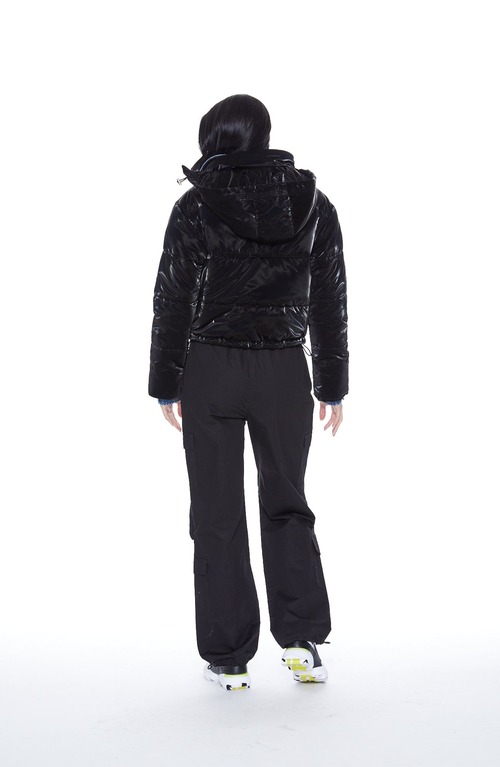 Blue Revival In The Mix Denim Shiny Puffer Jacket In Black/denim