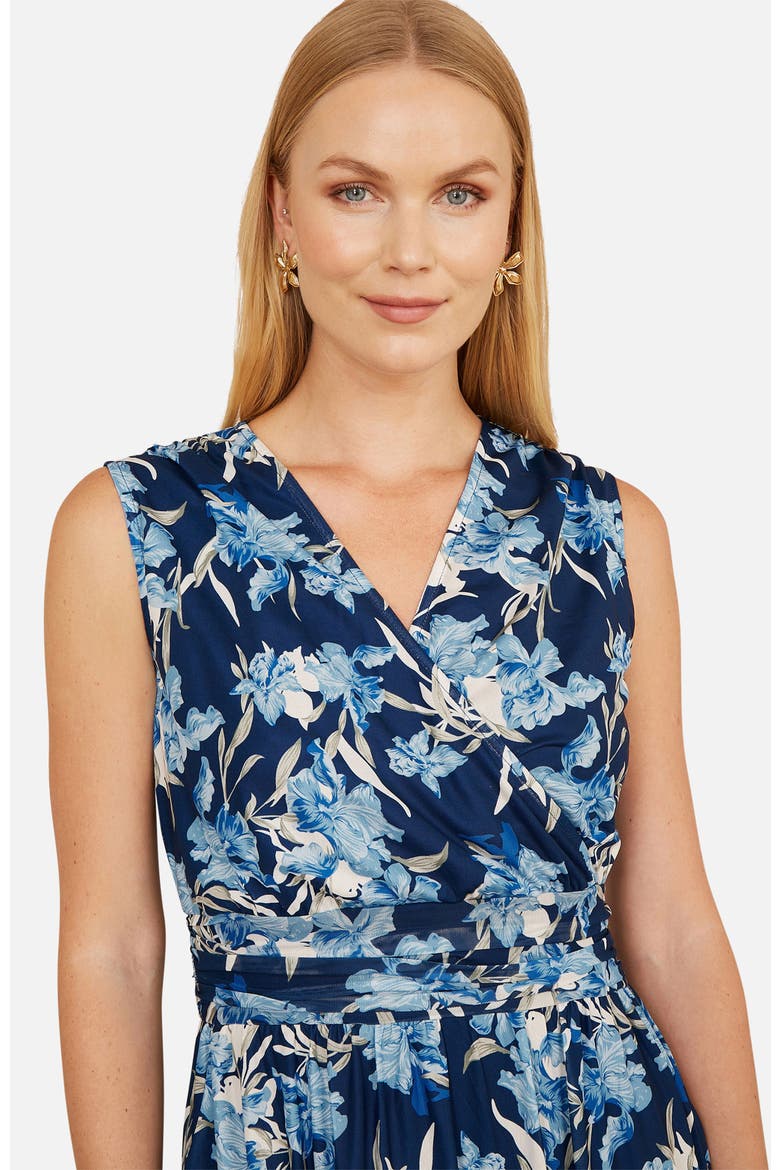 Floral Wrap V Neck Midi Skater Dress, Alternate, color, Blue