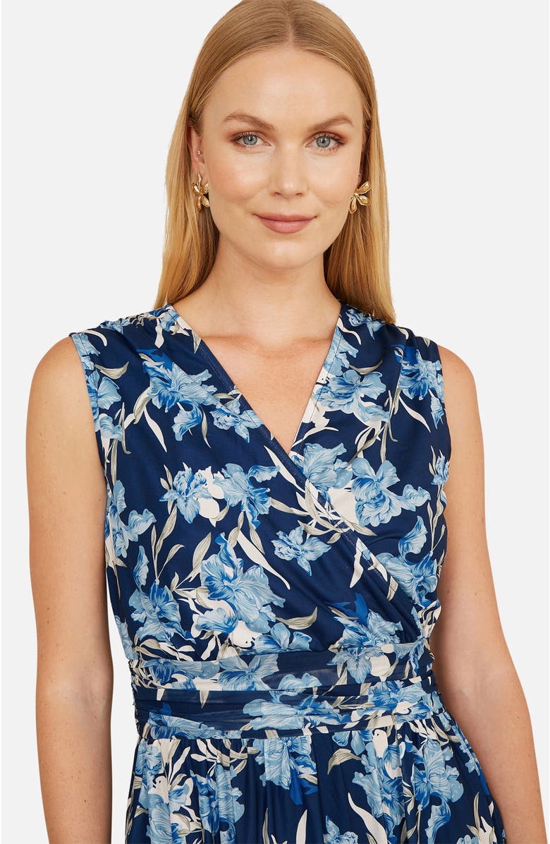 Yumi Floral Wrap V Neck Midi Skater Dress, Alternate, color, Blue