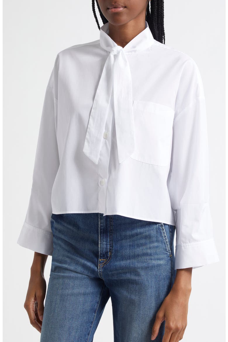Next Ex Tie Neck Crop Shirt, Alternate, color, WHITE