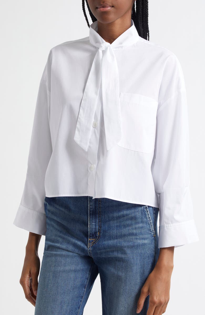 TWP Next Ex Tie Neck Crop Shirt, Alternate, color, White