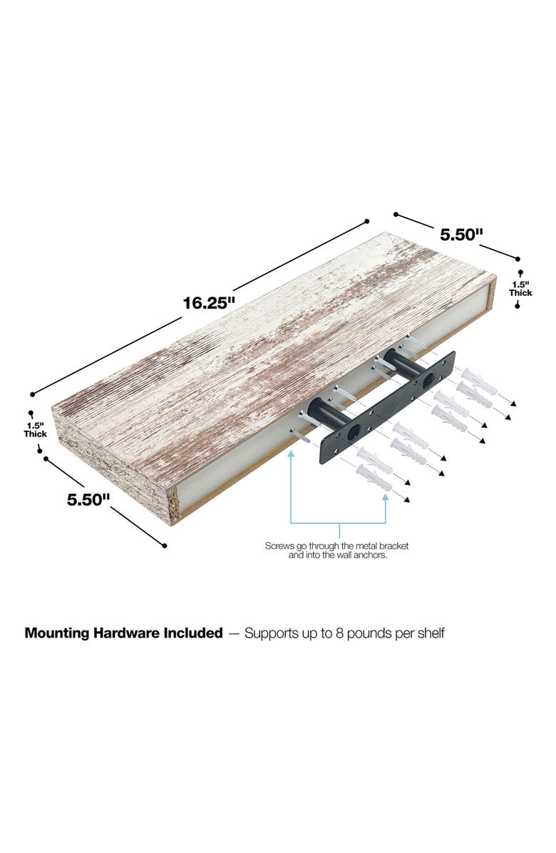 SORBUS Vintage White Floating Wall Shelf - Set of 3, Alternate, color, Vintage White