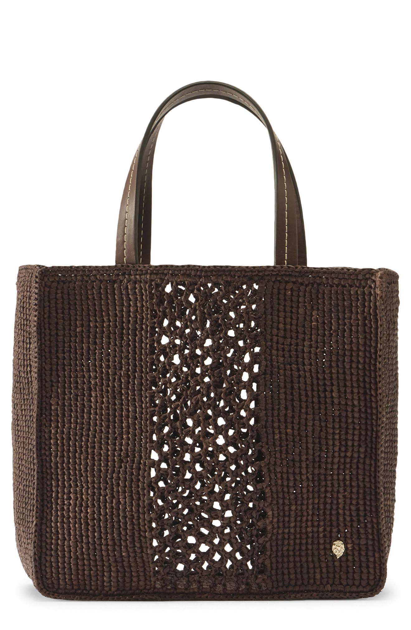 Mini Arleth Crochet Raffia Tote, Main, color, CHOCOLATE