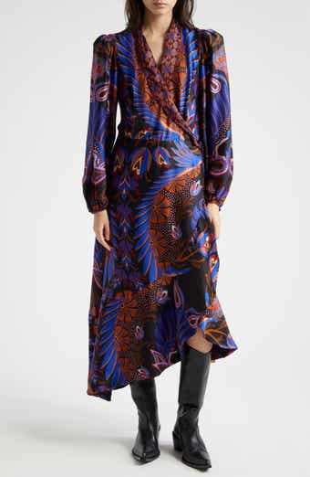 FARM Rio Heart Forest Asymmetric Hem Long Sleeve Wrap Dress