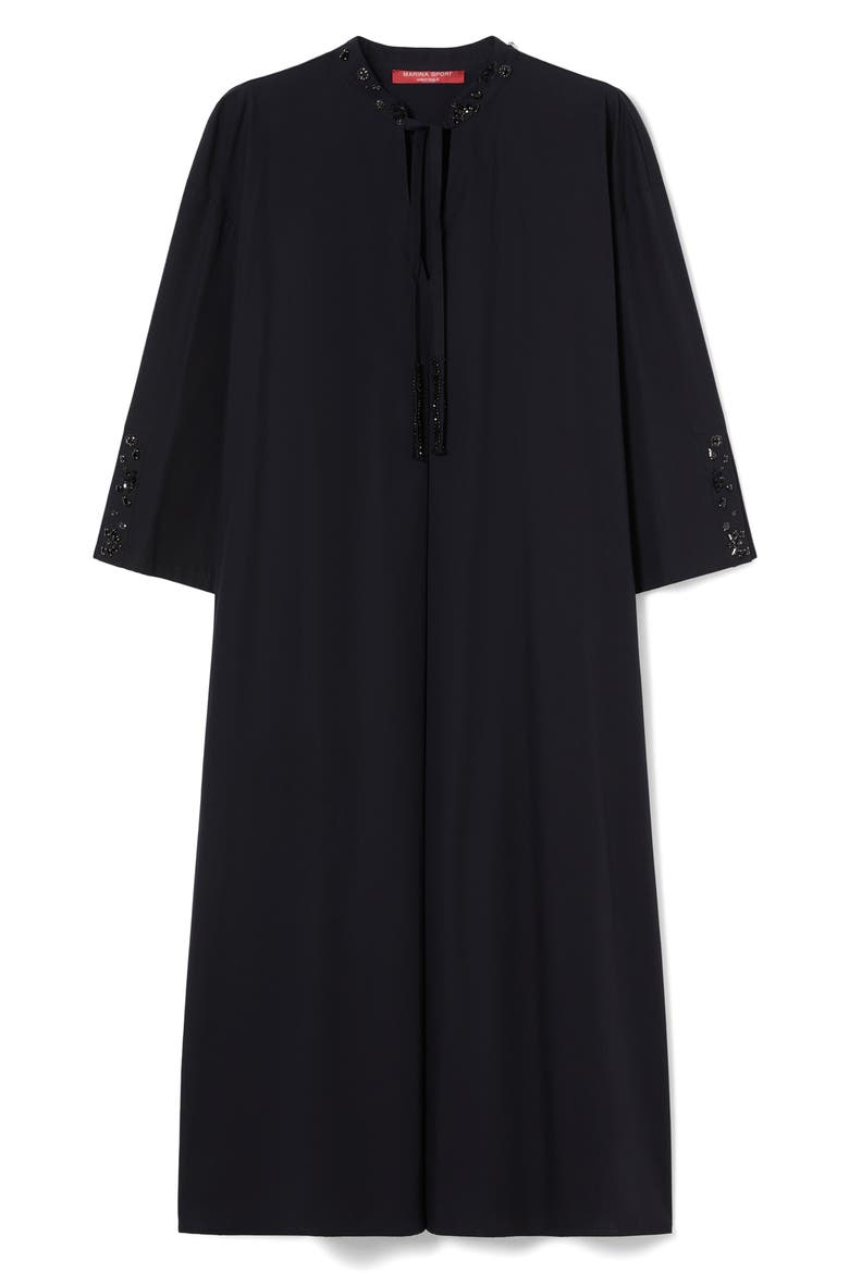 Sulmona Bead Detail Tie Neck Cotton Poplin Dress, Alternate, color, BLACK