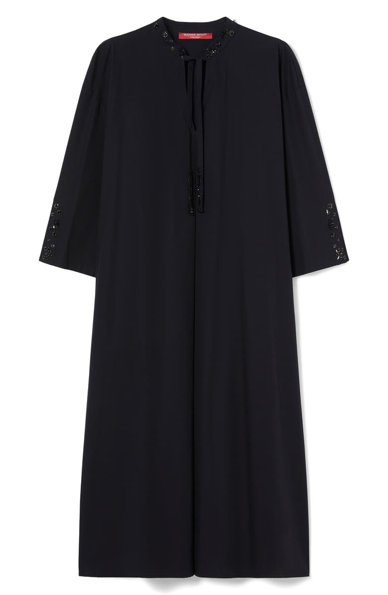 Marina Rinaldi Sulmona Bead Detail Tie Neck Cotton Poplin Dress, Alternate, color, Black