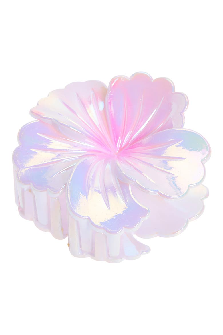 Hibiscus Claw Clip, Main, color, WHITE IRIDESCENT
