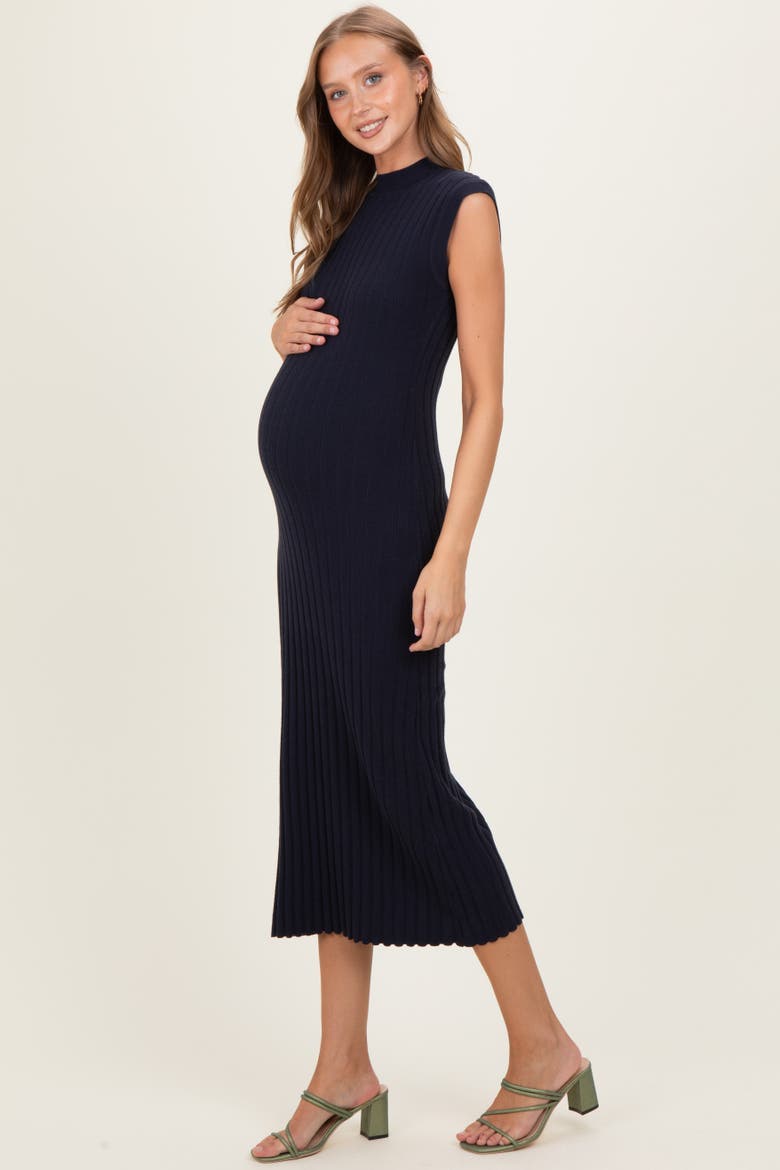 Ribbed Knit Mock Neck Maxi Dress, Alternate, color, Navy Blue