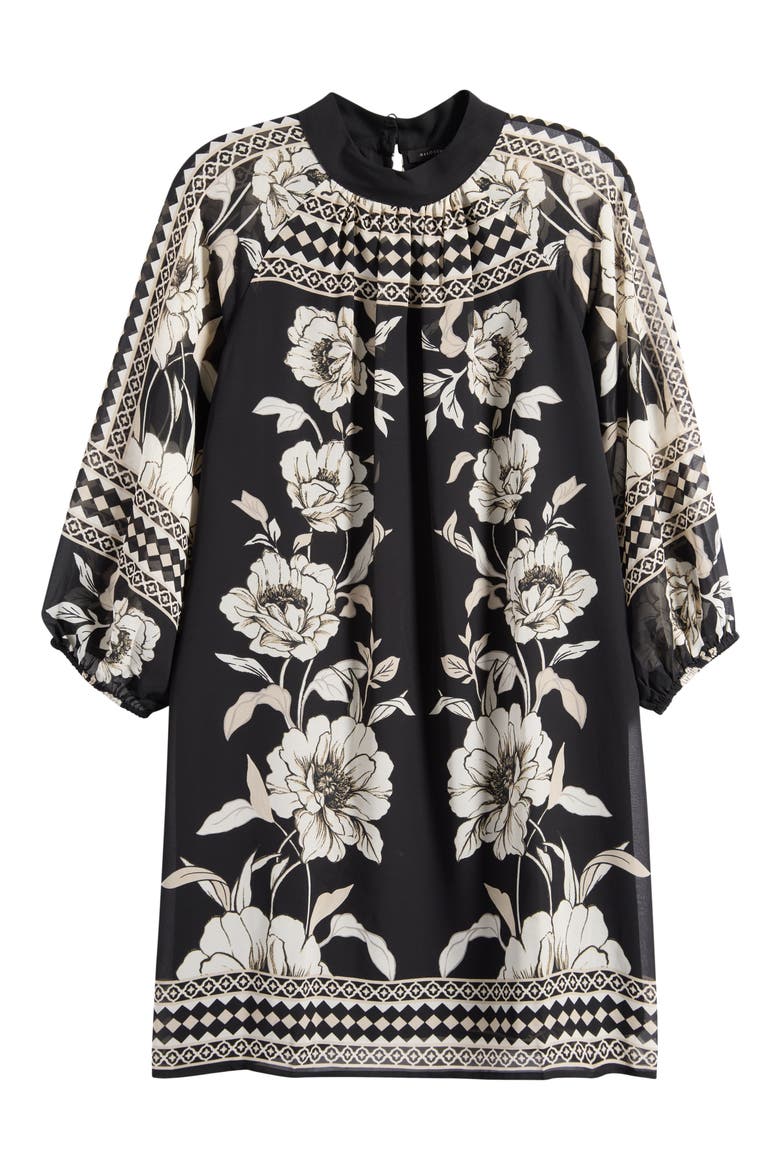 Print Long Sleeve Shift Dress, Alternate, color, RICH BLACK