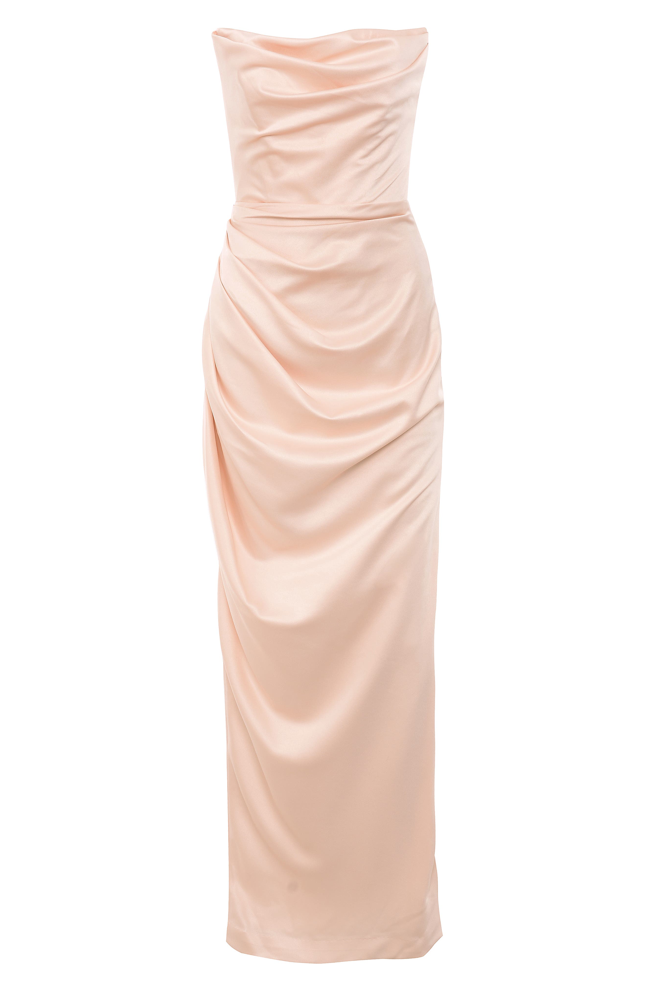 nordstrom rack champagne dress HOUSE OF CB Women's Adrienne Pleated Strapless Gown - Natural