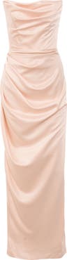 HOUSE OF CB Adrienne Pleated Strapless Gown