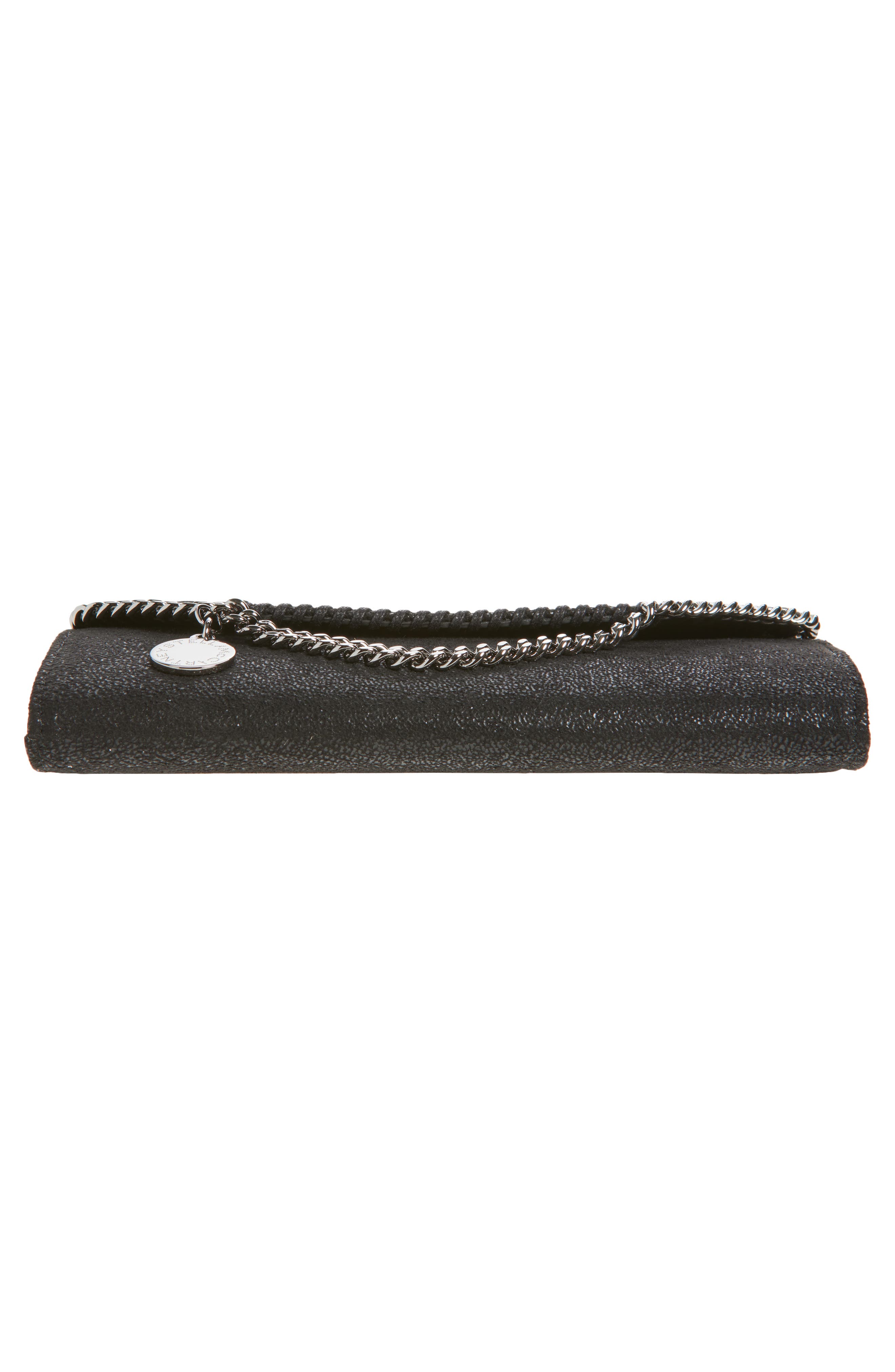 Falabella Shaggy Faux Leather Wallet on a Chain, Alternate, color, BLACK