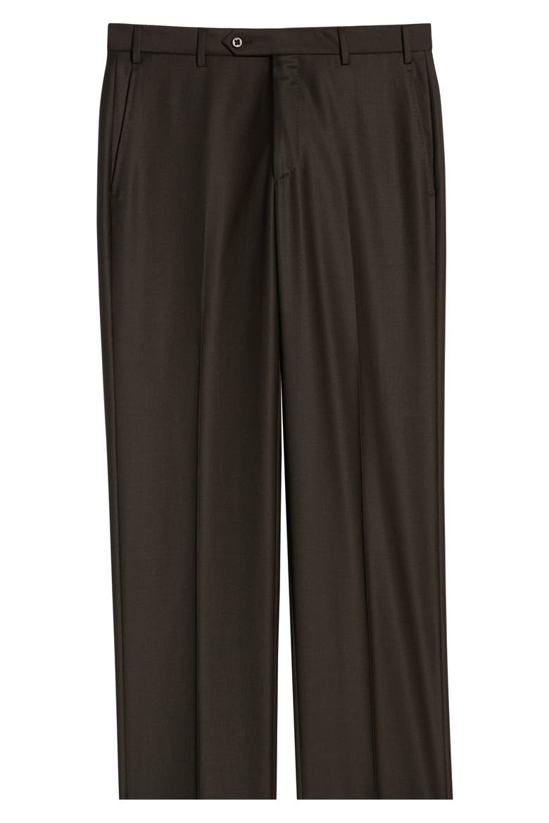 Todd Relaxed Fit Flat Front Solid Wool Dress Pants, Alternate, color, DK BROWN 2
