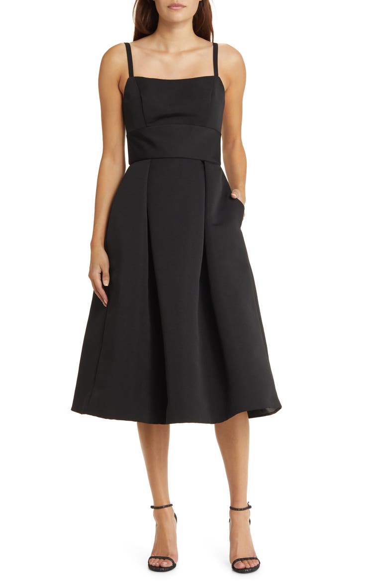 Faille Cocktail Midi Dress, Main, color, BLACK