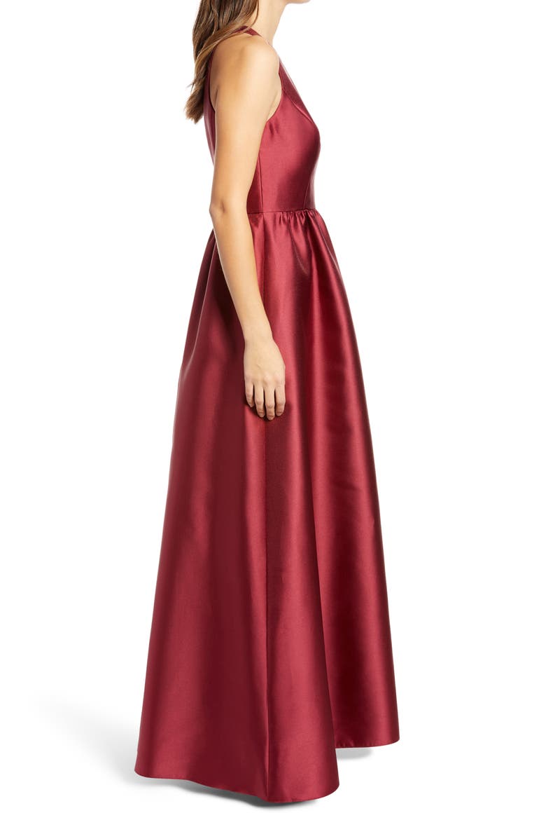 Satin A-Line Gown, Alternate, color, BURGUNDY