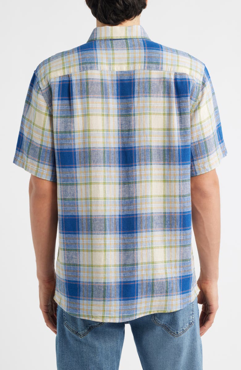 Pendleton Dawson Plaid Short Sleeve Linen Blend Button-Up Shirt, Alternate, color, Blue Multi Plaid