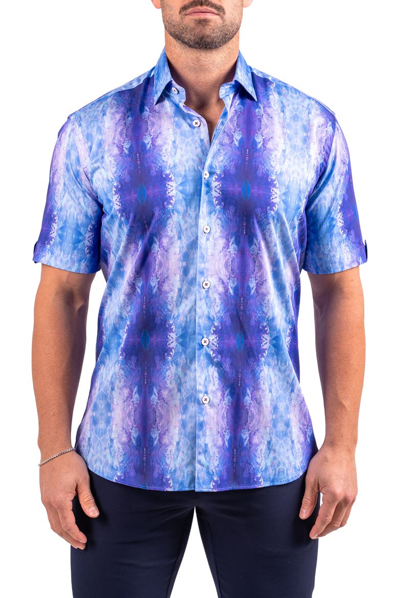 Galileo Resistance2217 Blue Short Sleeve Cotton Button-Up Shirt, Main, color, BLUE