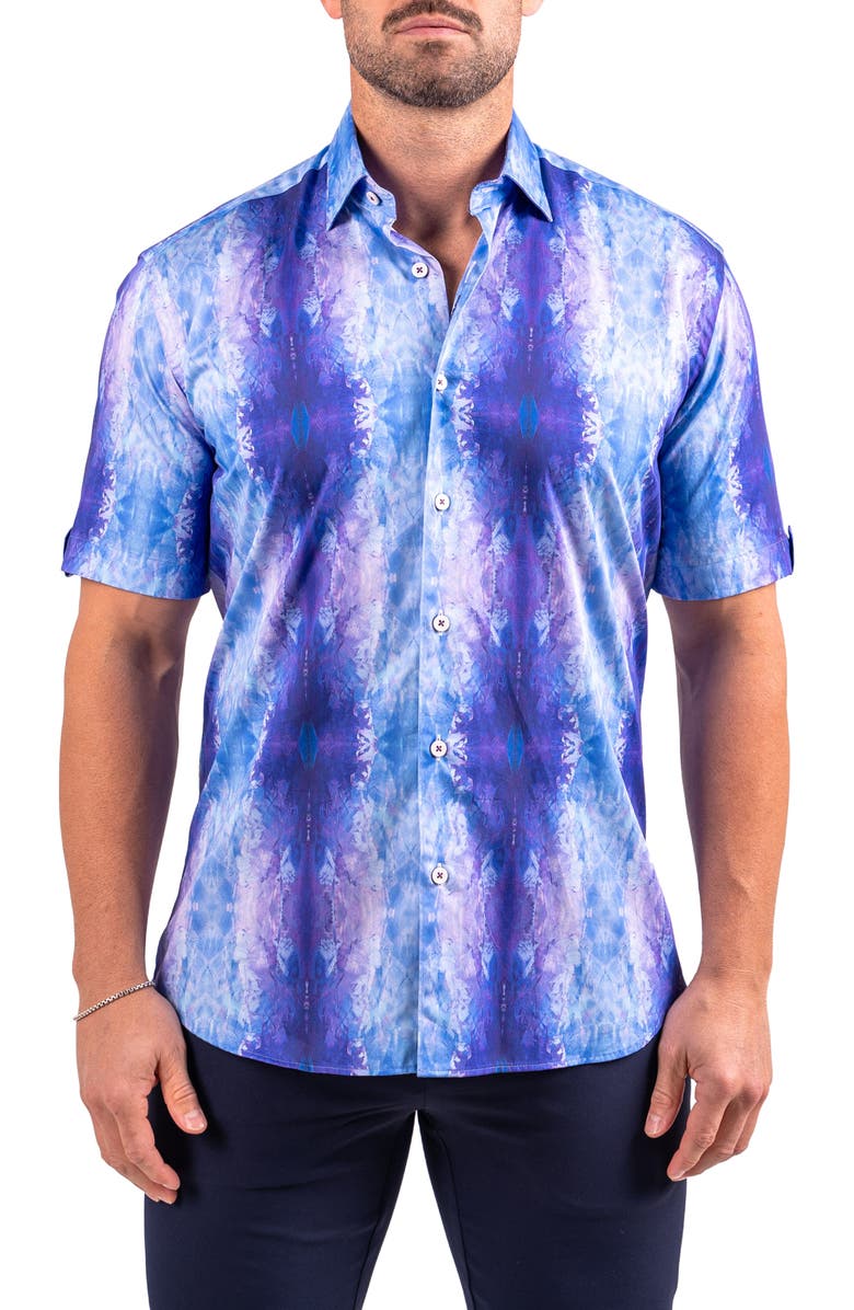 Maceoo Galileo Resistance2217 Blue Short Sleeve Cotton Button-Up Shirt, Main, color, Blue