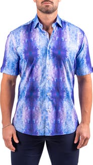 Maceoo Galileo Resistance2217 Blue Short Sleeve Cotton Button-Up Shirt