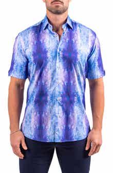 Maceoo Galileo Resistance2217 Blue Short Sleeve Cotton Button-Up Shirt