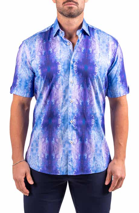 Maceoo Galileo Resistance2217 Blue Short Sleeve Cotton Button-Up Shirt