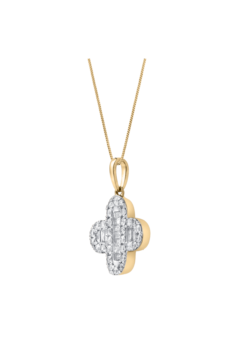Alina 0.5 Cts 14K Gold Baguette & Round Cut Diamond Clover Pendant with Optional Chain, Alternate, color, Yellow Gold With Chain