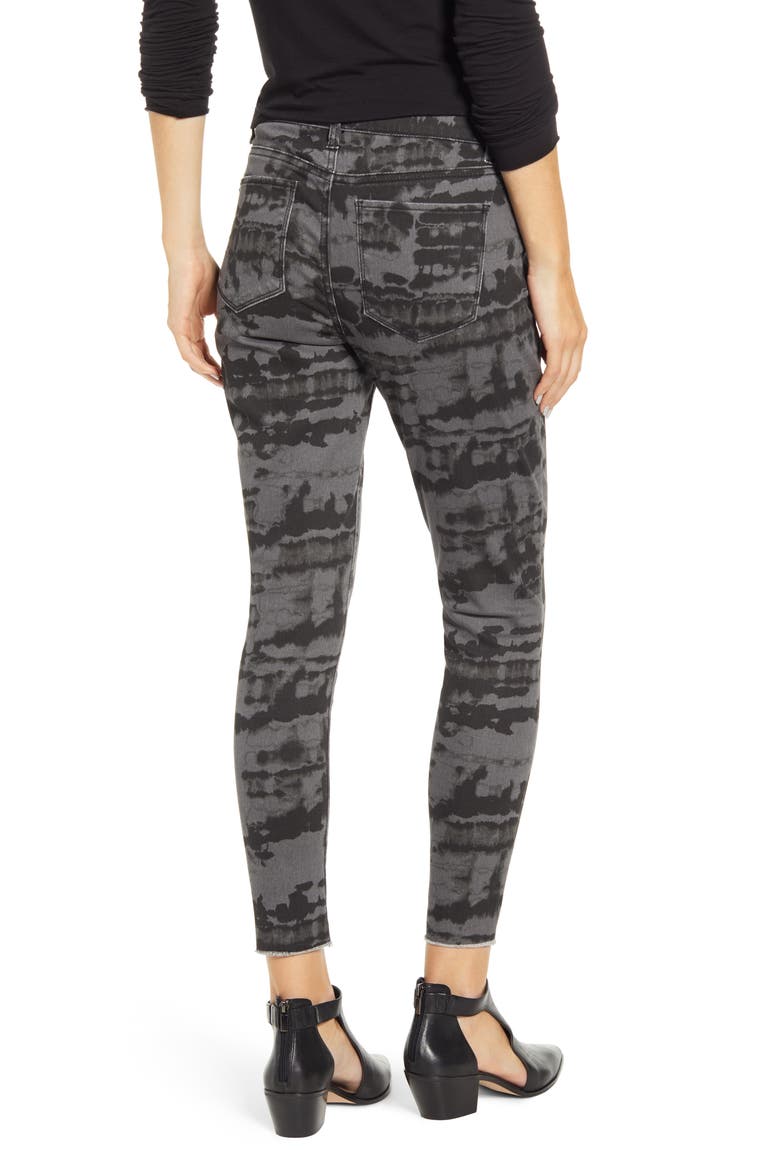 Tie Dye Fray Hem Skinny Jeans, Alternate, color, GREY TIE DYE