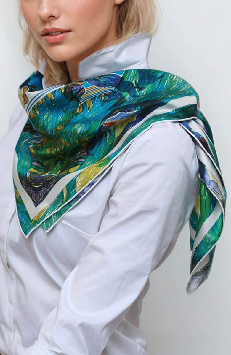 Jessie Zhao New York Silk Scarf of Summer Forest Imagination, Alternate, color, Green