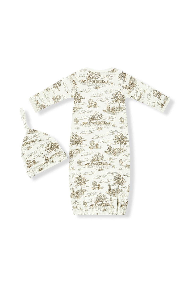 Milkbarn Luxe Stretch Newborn Gown and Hat Set, Alternate, color, Country Toile