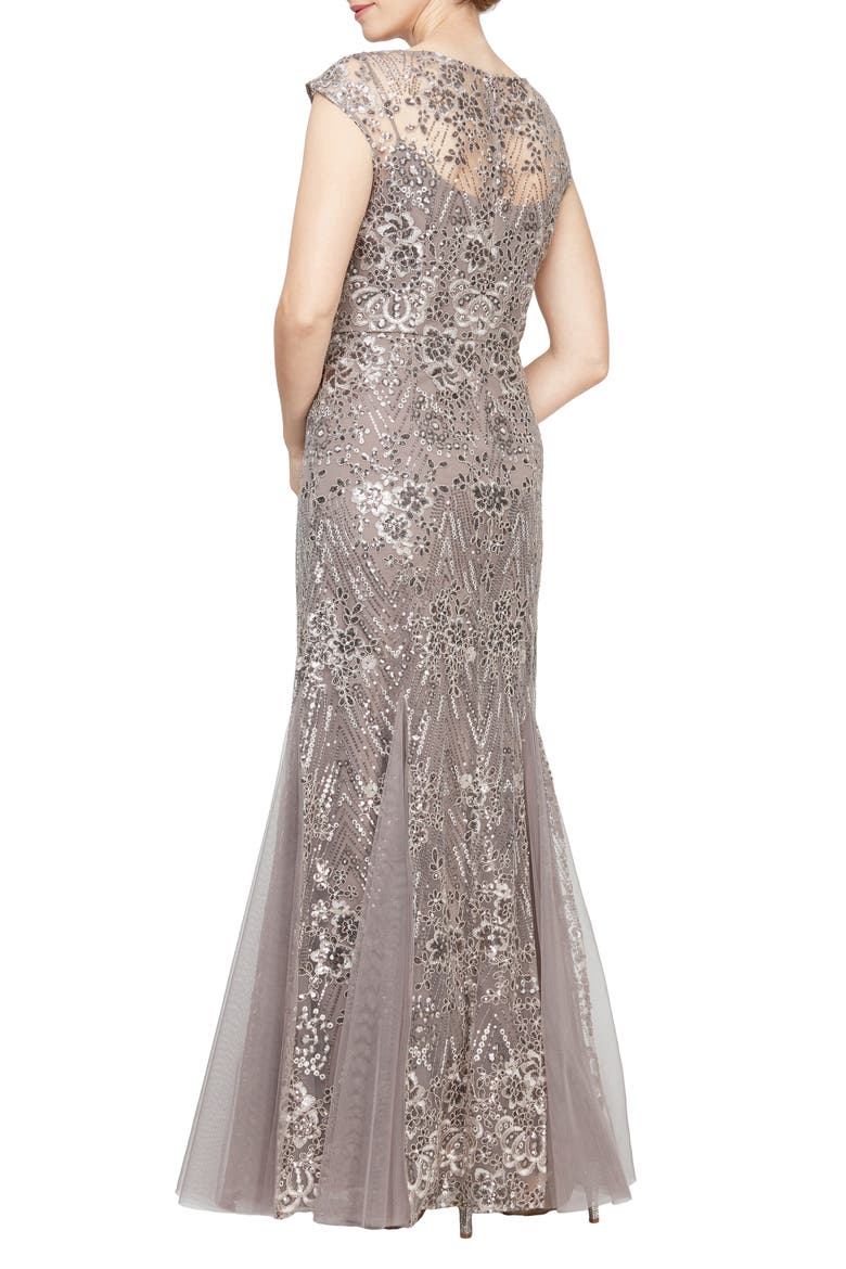 Sequin Embroidered Evening Gown, Alternate, color, RICH TAUPE
