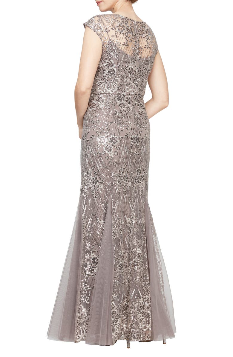 Alex Evenings Sequin Embroidered Evening Gown, Alternate, color, 