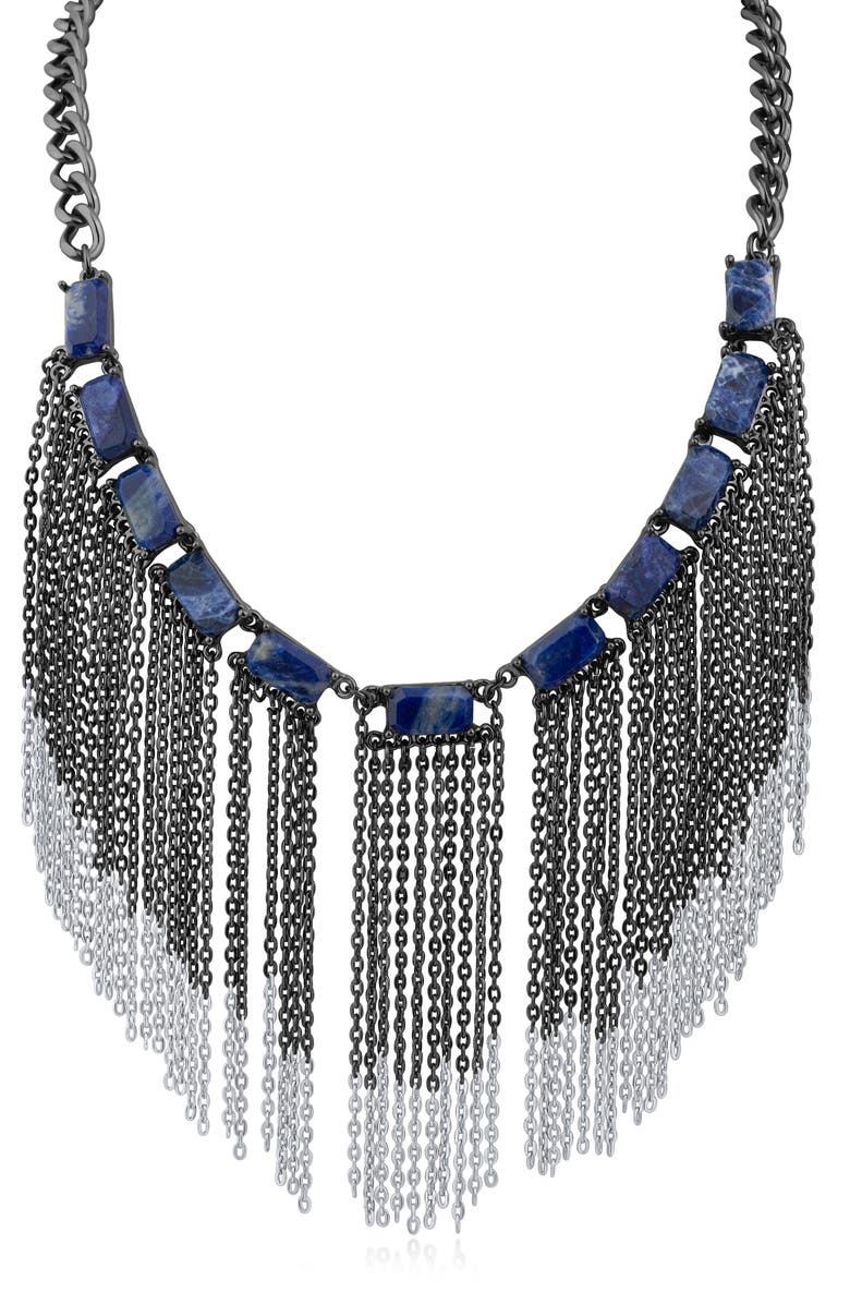 JARDIN Sodalite Fringe Necklace, Main, color, Sodalite/ Black Rhodium