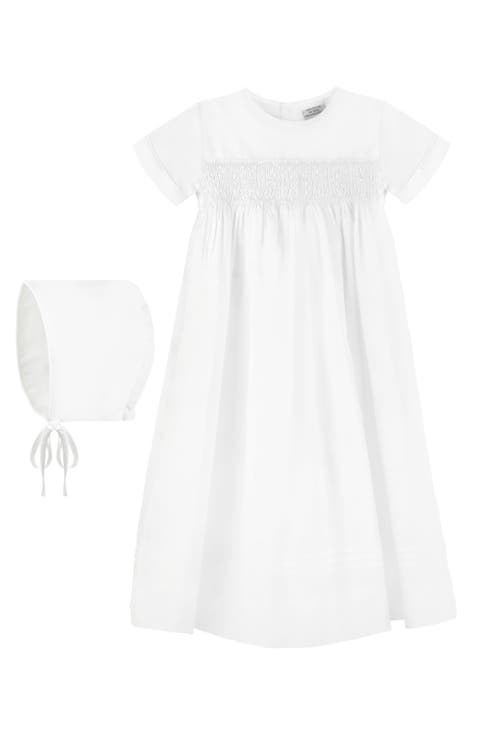 Smocked Christening Gown & Bonnet Set (Baby)