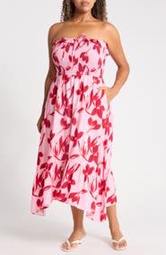 WEST K Smocked Strapless Midi Dress