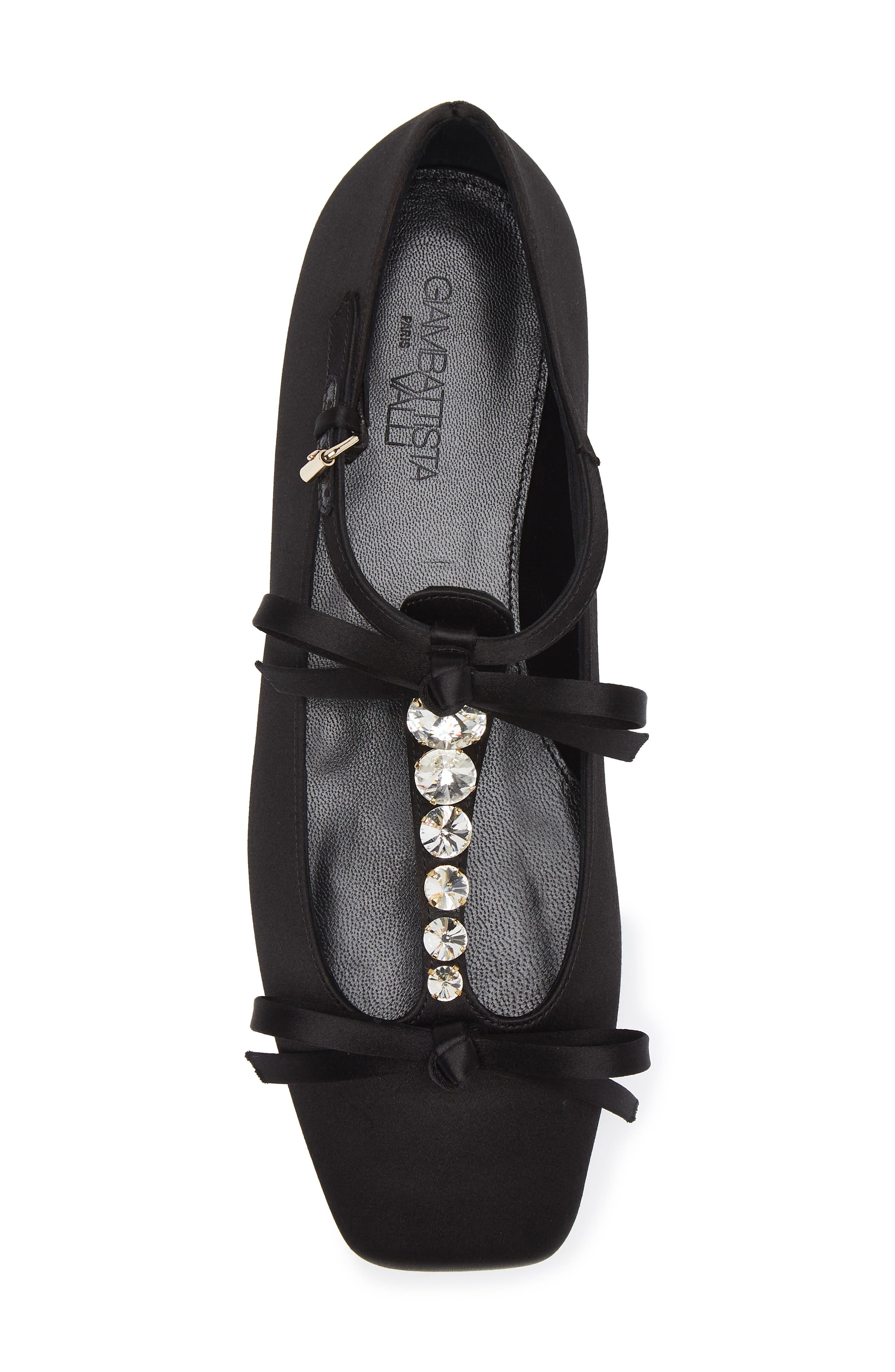 Giambattista Valli Rhinestone T-Strap Satin Ballet Flat, Alternate, color, Black/ Crystal 9100