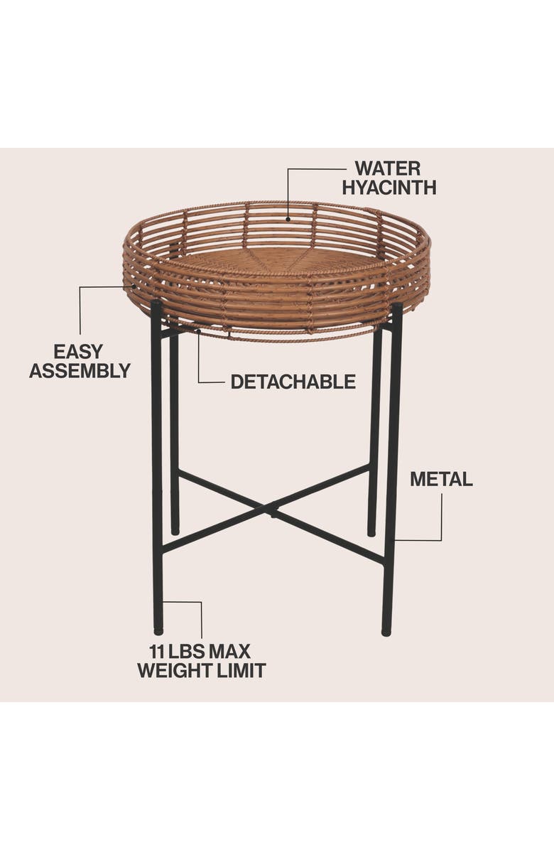 JONATHAN Y Malia 20" Coastal Bohemian Faux Rattan Round Tray End Table with Metal Base, Alternate, color, Brown