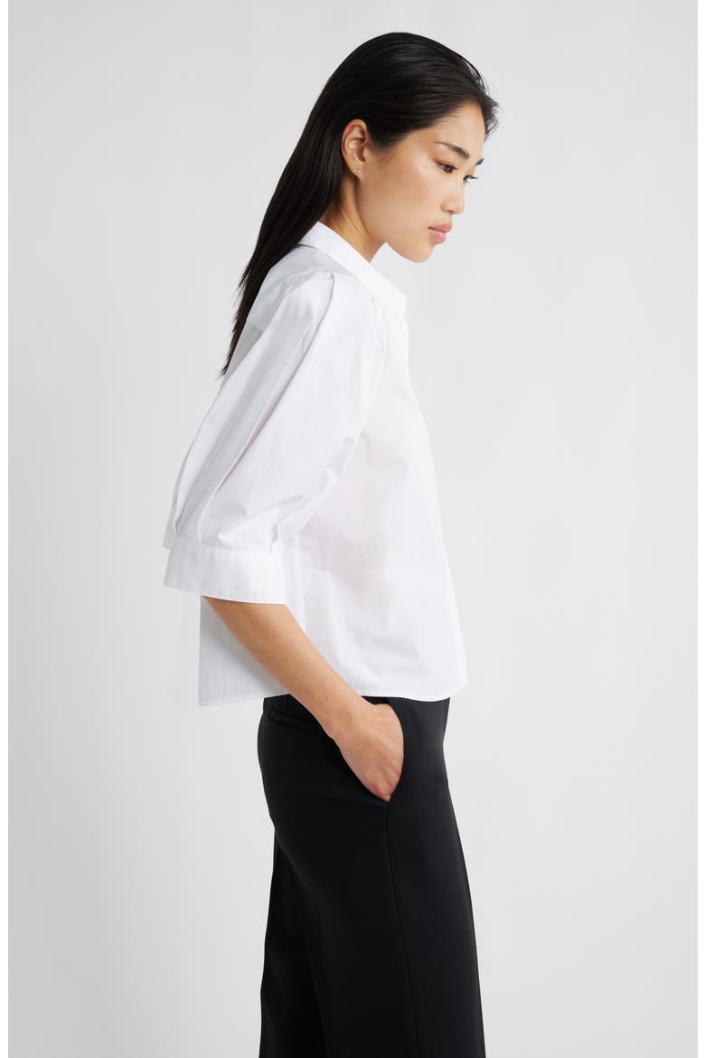 Crop Puff Sleeve Cotton Button-Up Shirt, Alternate, color, WHITE