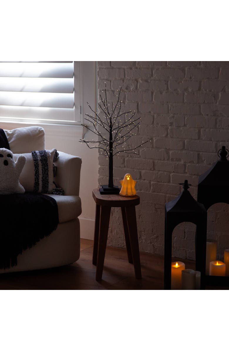 NEARLY NATURAL 2-ft Pre-Lit Artifiical Halloween Black Twig Tree with 210 Warm White Fairy Copper Wire LED Lights, Alternate, color, Black