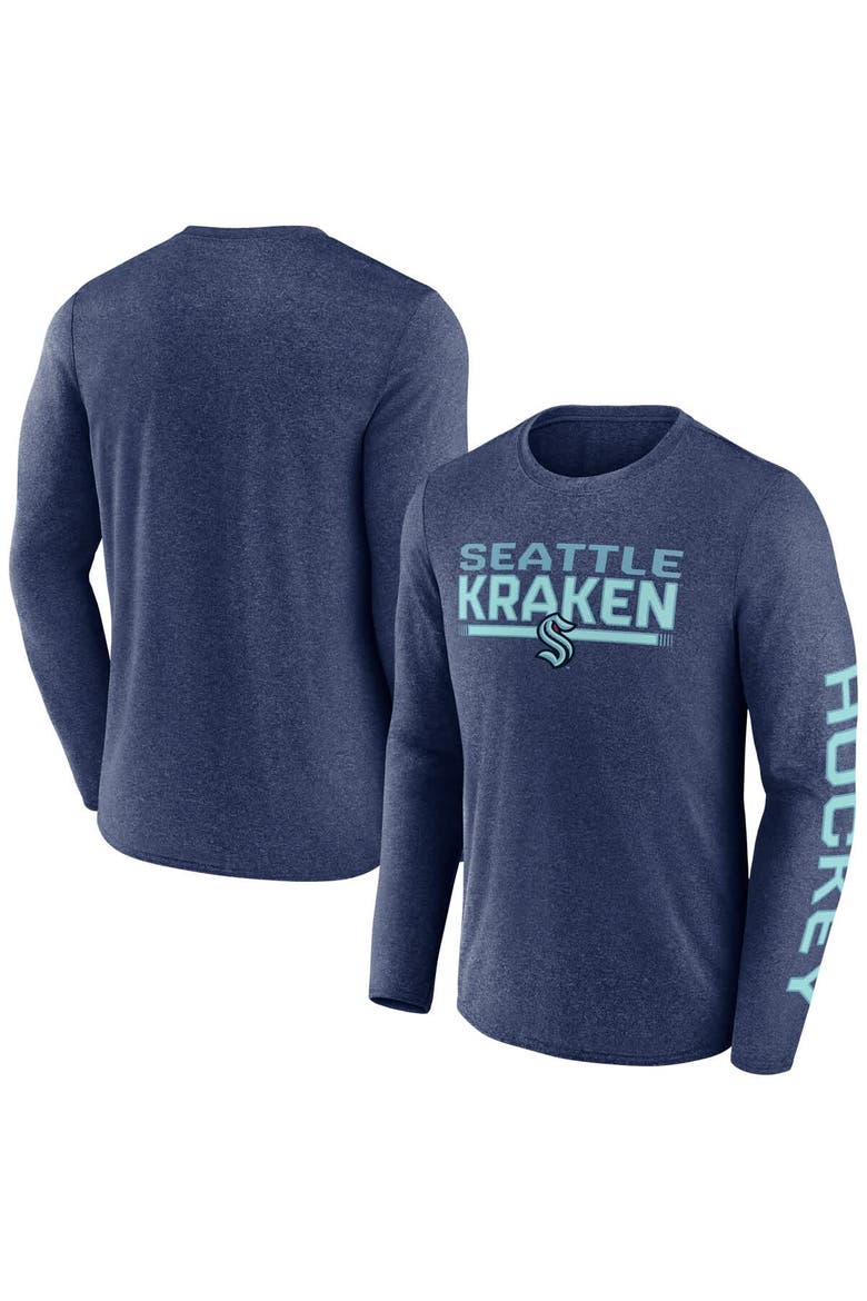 Men's Fanatics Heather Deep Sea Blue Seattle Kraken Sweep Iconic Synthetic Long Sleeve T-Shirt, Alternate, color, Heather Navy