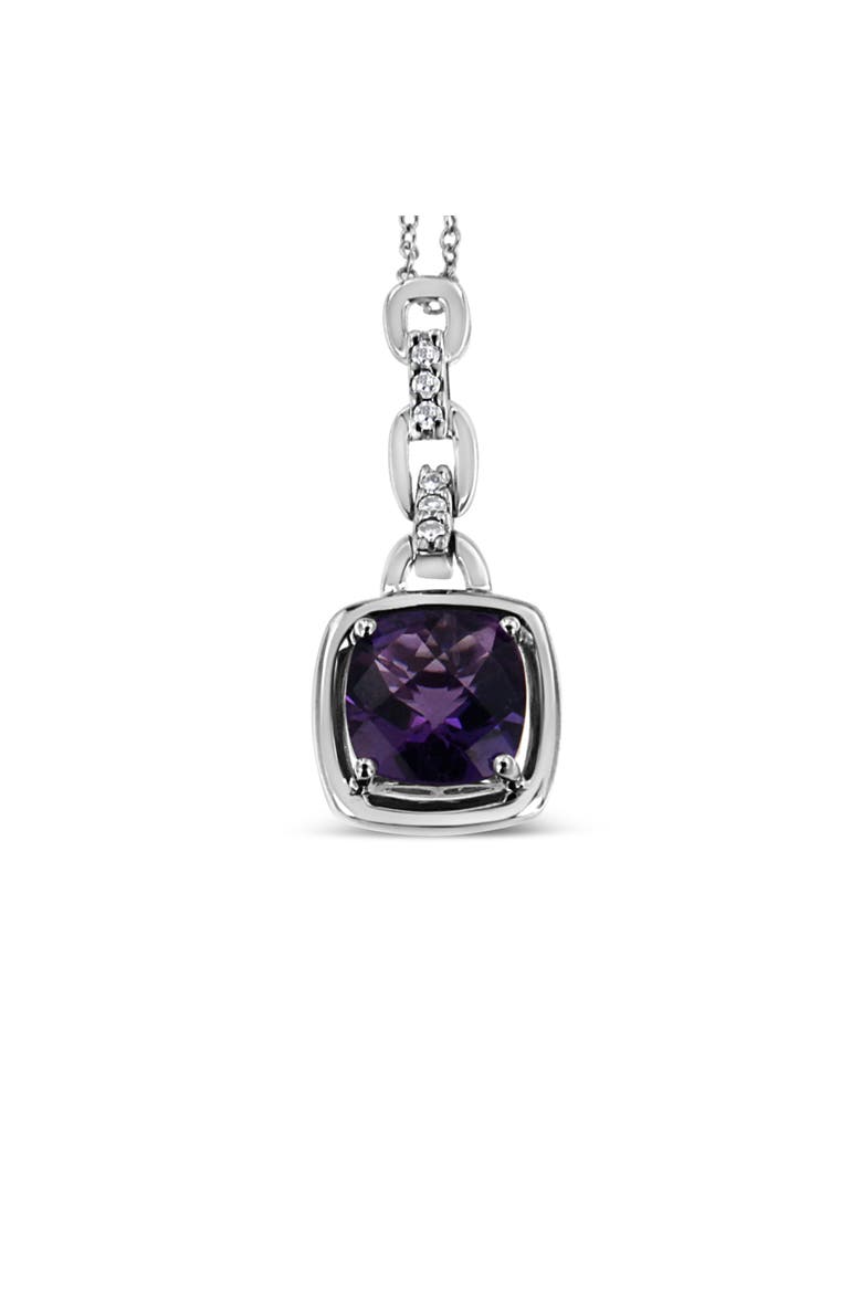 Silver Purple Amethyst and Diamond Accented Bale Inch Pendant Necklace, Main, color, White