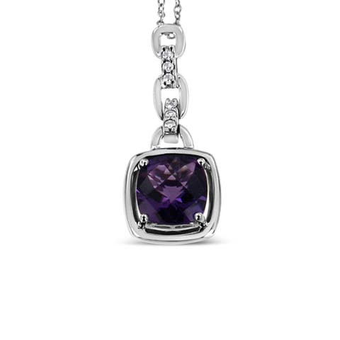 Silver Purple Amethyst and Diamond Accented Bale Inch Pendant Necklace