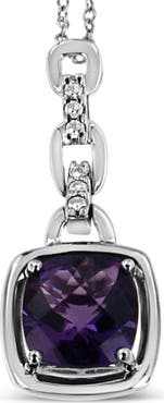 Haus of Brilliance Silver Purple Amethyst and Diamond Accented Bale Inch Pendant Necklace