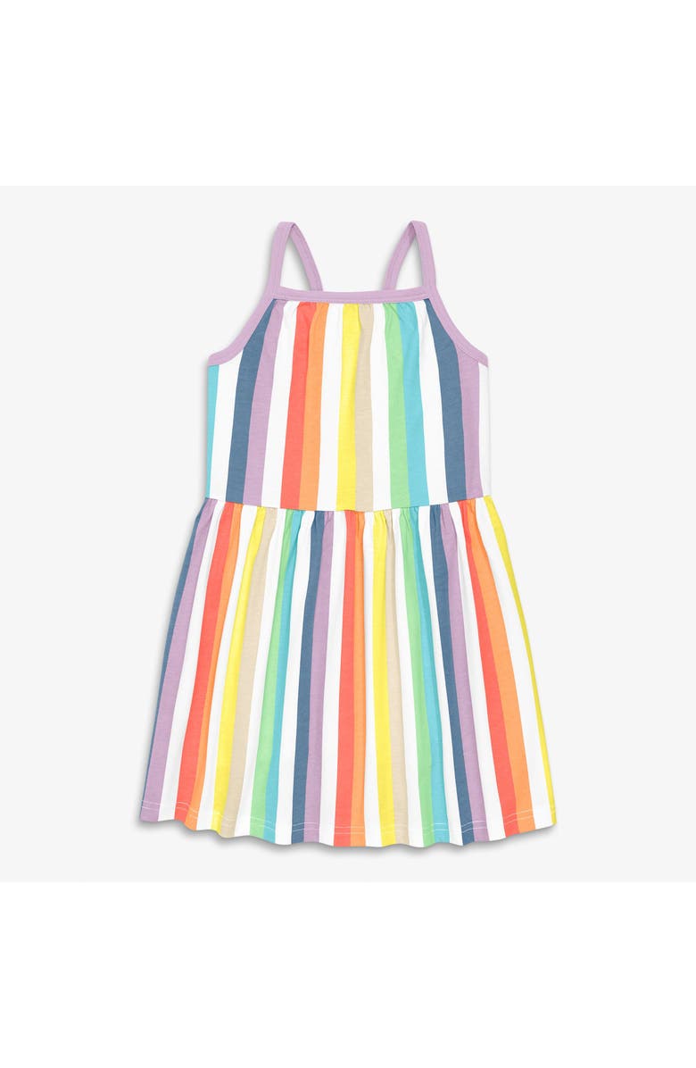 Primary Kids Picnic Dress In Rainbow Patterns, Main, color, Vertical Rainbow Stripe