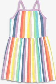 Primary Kids Picnic Dress In Rainbow Patterns