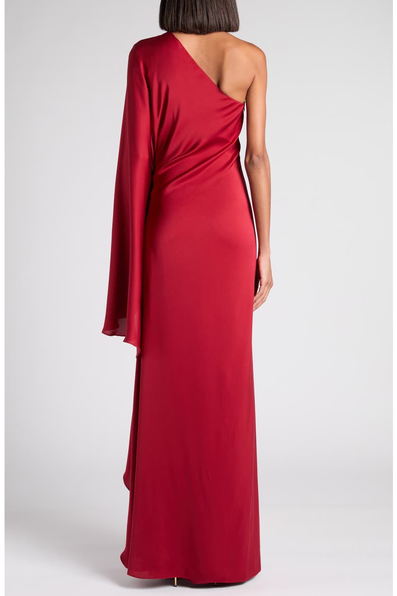 One-Shoulder Belt Detail Silk Satin Gown, Alternate, color, ER402 CRIMSON