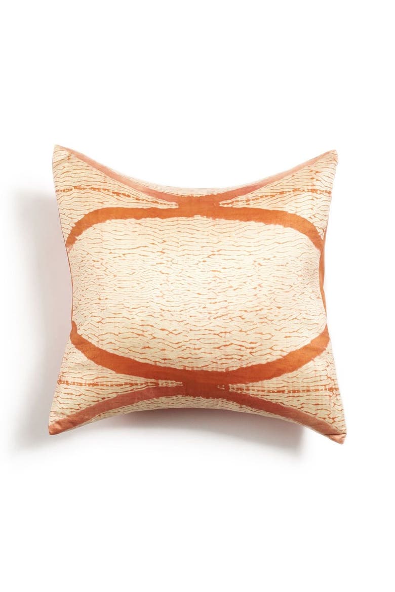 Arc Coral Hand Crafted Shibori Print Mulberry Silk Pillow, Main, color, Coral