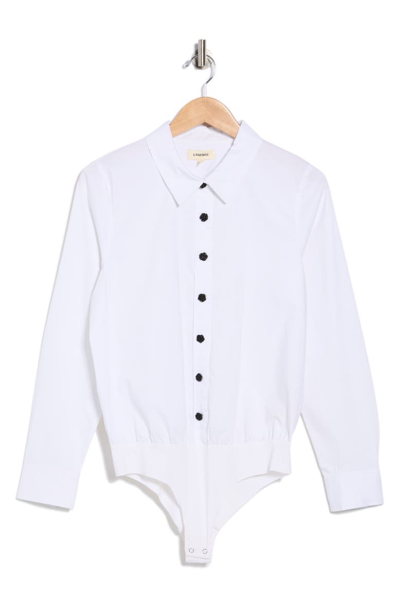 L'AGENCE Blake Button-Up Bodysuit, Alternate, color, White/ Black Rose