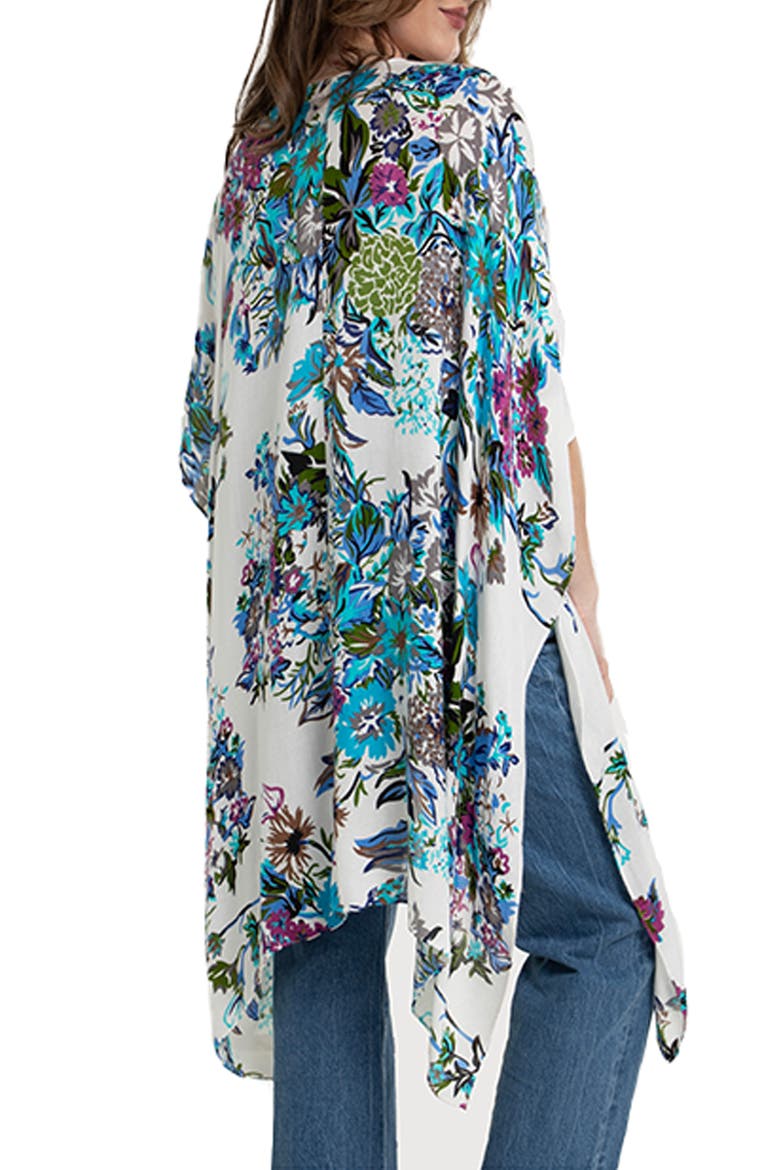 Floral Print Ruana, Alternate, color, WHITE